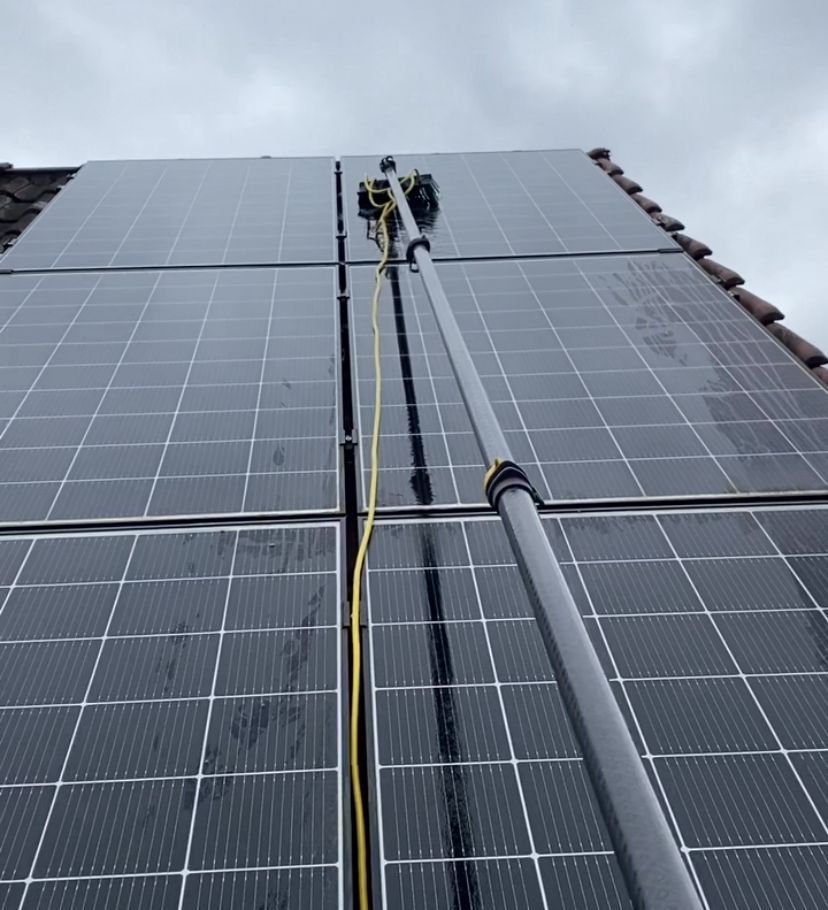 Reinigung von Photovoltaikmodulen mit Teleskopbürste